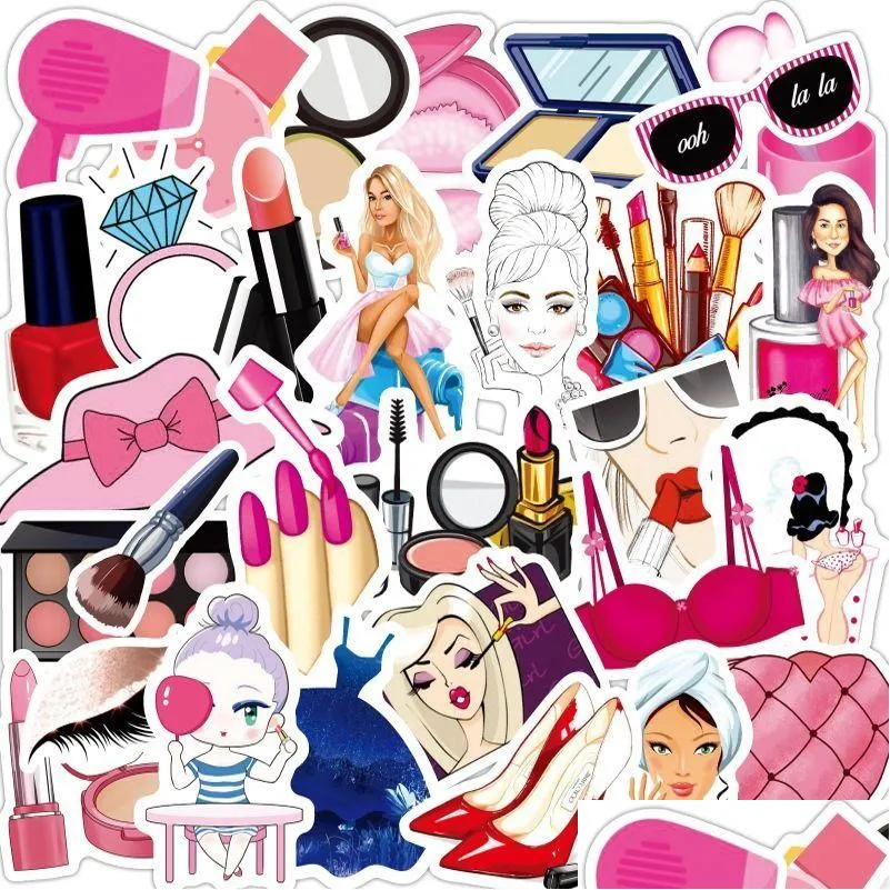 Adesivi murali 5 Setsis250Pcs Pink Girl Makeup Per bottiglia Trolley impermeabile in PVC Drop Delivery Home Garden Dh2D0