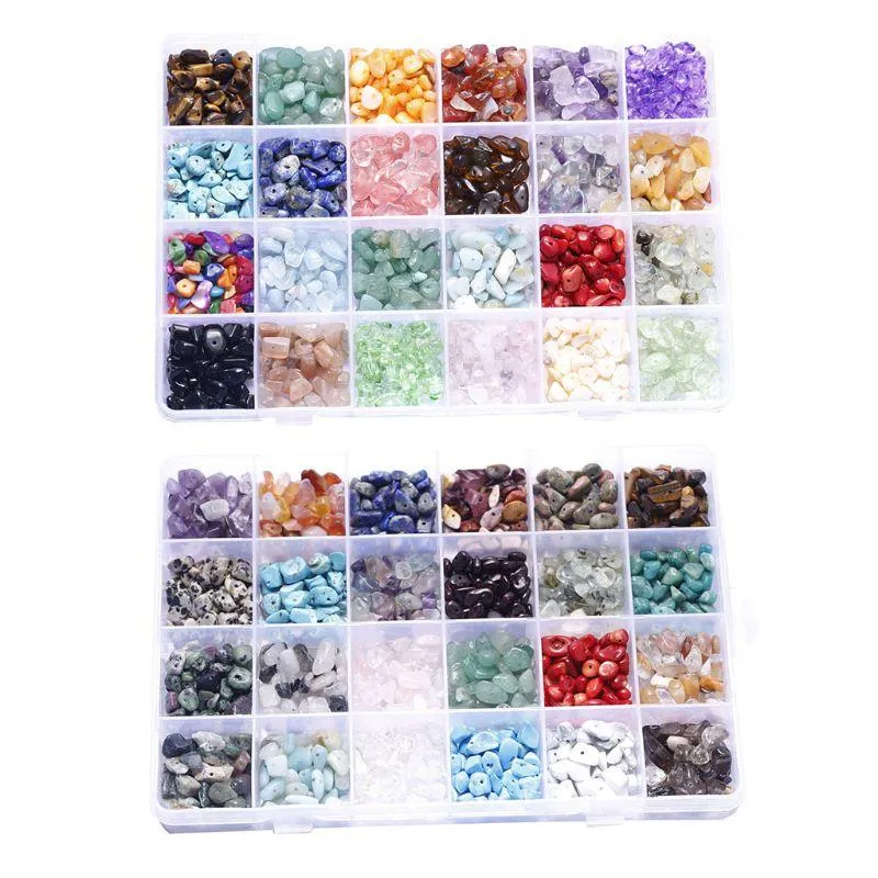 Components 1 Set 24 Grids Irregular Gemstone Beads Assorted Box Set Energy Healing Stone Loose Beads for Jewelry DIY Making Tool Accessory