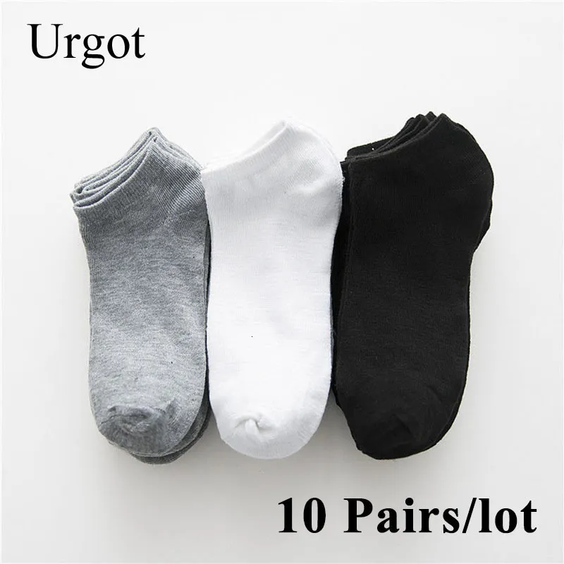 Mens Socks Urgot 10 Par Mens Socks Breattable Sports Socks Solid Color Boat Socks Comfort Cotton Ankle Socks Men White Black Calcetines 230520