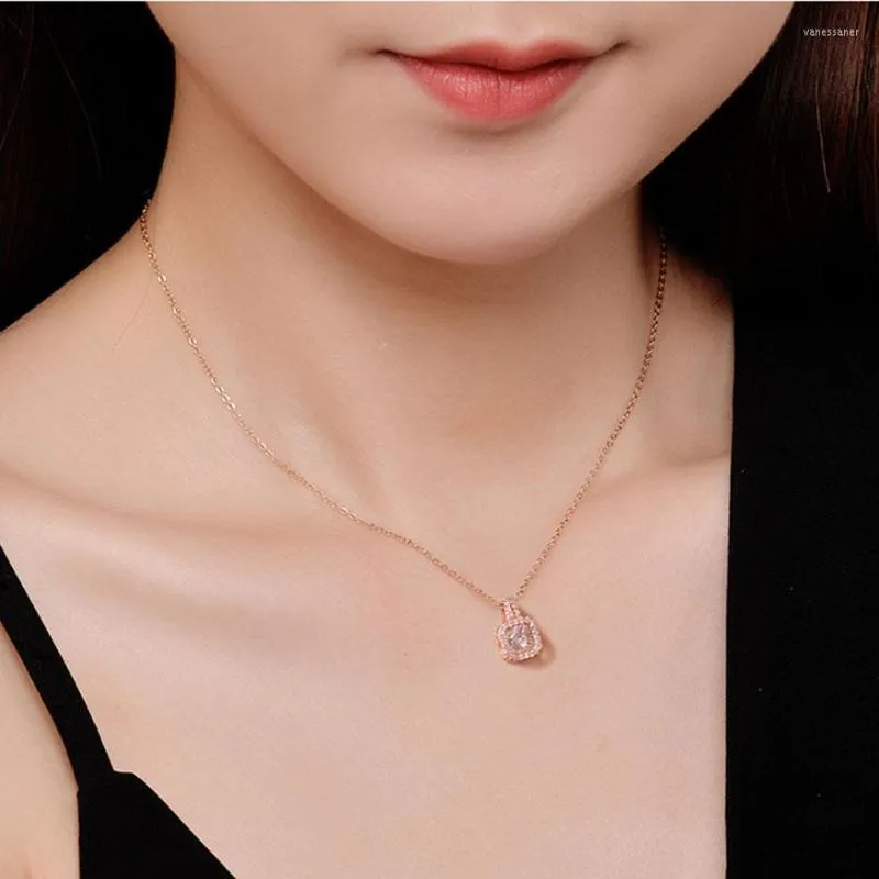 Chains BALMORA S925 Sterling Silver Square Diamond Pendant Necklace For Women Grils Clear CZ Fashion Geometric Jewelry Gift