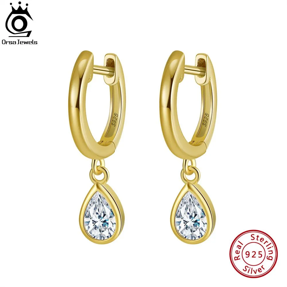 Huggie Orsa Jewels Dainty Hoop Earrings 925 Sterling Silver 14K Gold Plated Cubic Zirconia Dangle Huggie Earrings for Women Ape50