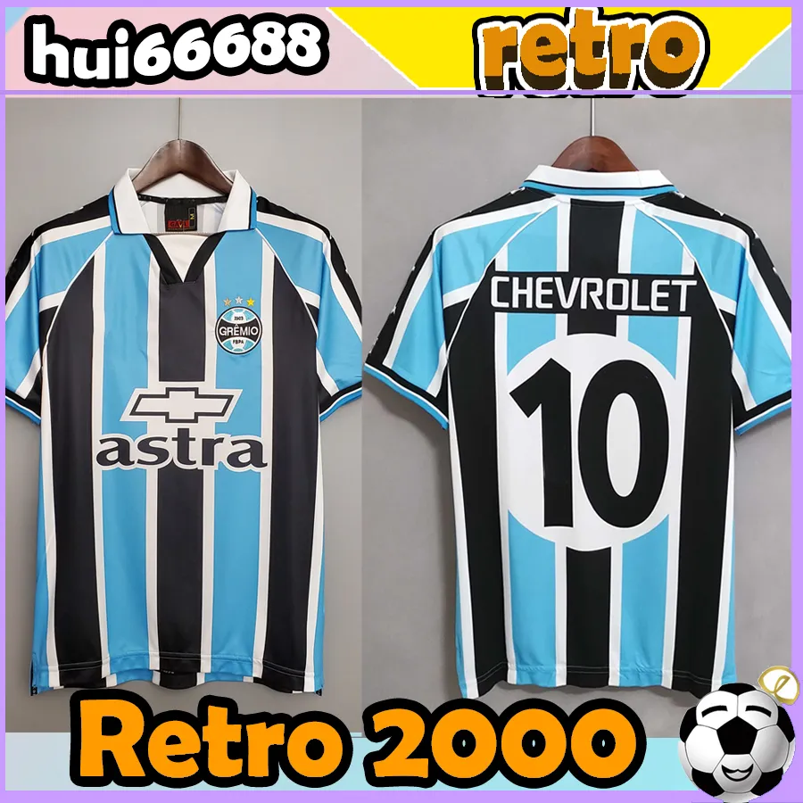 Retro 2000 Gremio Soccer Jerseys Ronaldinho Suarez Zinho D.Costa German Benitez Retro 00 01 Home Football Man Shirts