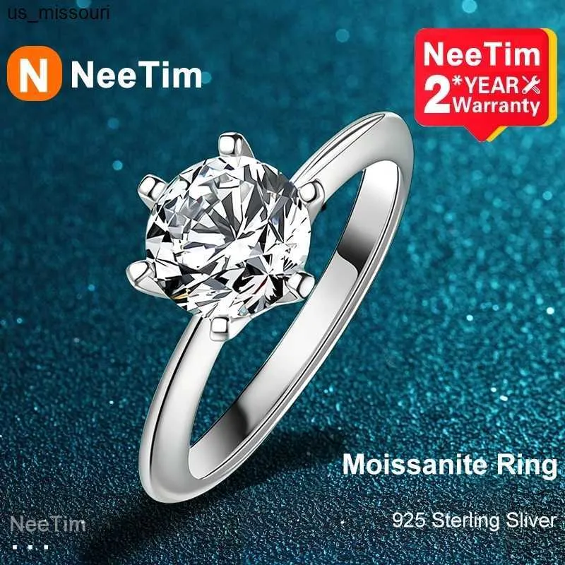 Anéis de banda Neetim 1 D Color Moissanite Diamond Wedding Ring for Women 925 Sterling Silver Finger Band Jóias com Certificado J230522