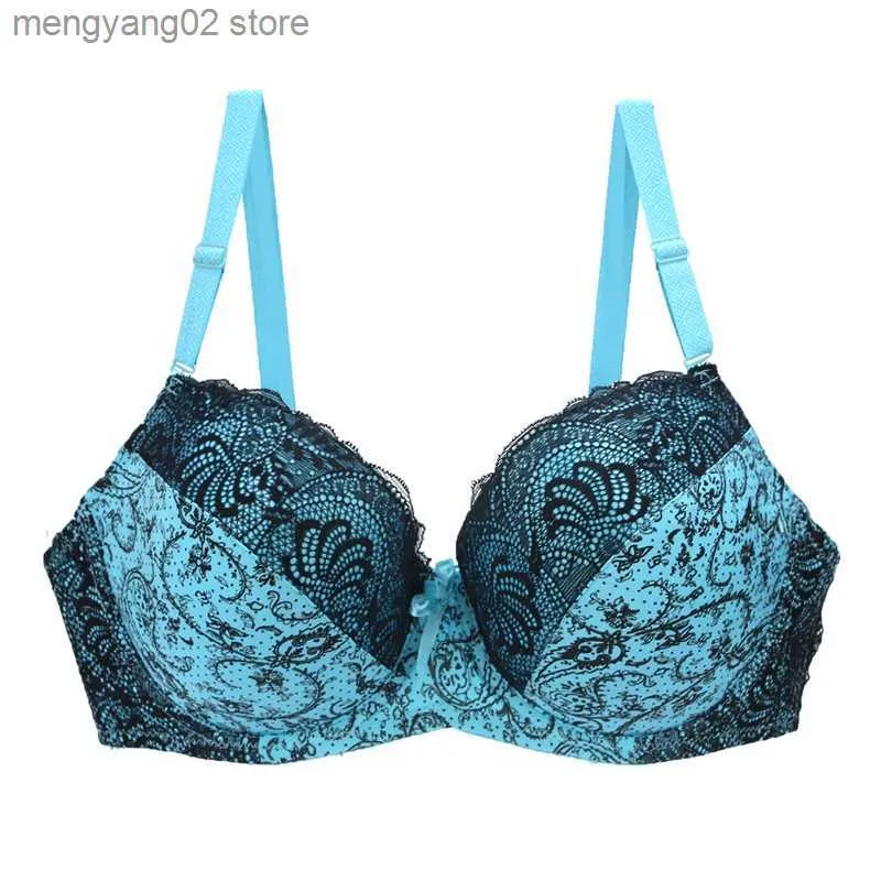 Bras New Sexy Lace Push Up Bras For Women Plus Size Female Plunge Bow Floral Lingerie D DD EF Full Cup Brassiere T230522