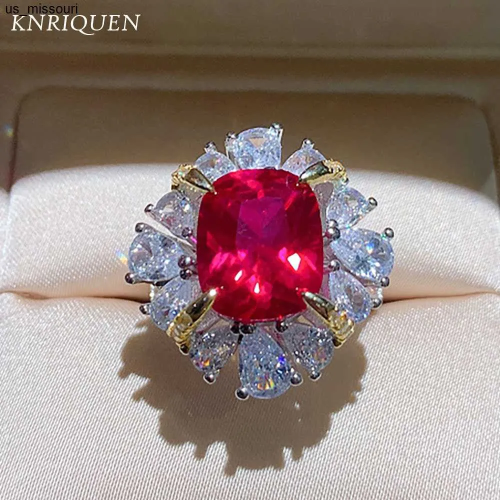 Band Rings Knriquen Wedding Party Rings for Women Luxury Ruby Gemstone High Carbon Diamond Engagement Ring Fine SMYELLTIC JUBILICT GIFT J230522