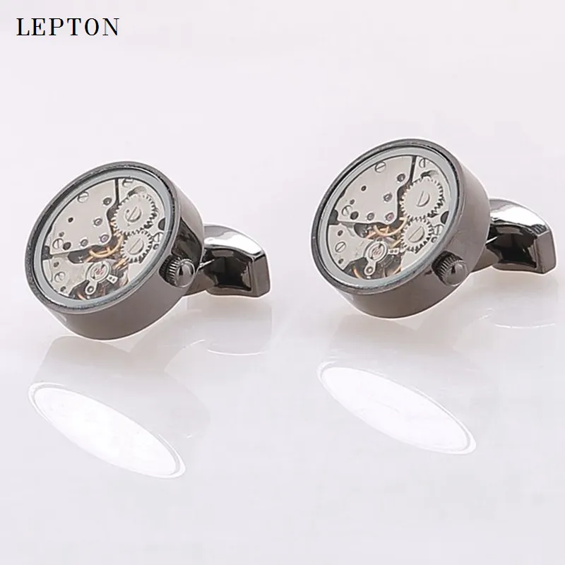 Boutons de manchette mouvement montre chaude de Lepton Steampunk Gear mécanisme de montre bouton de manchette pour hommes livraison directe