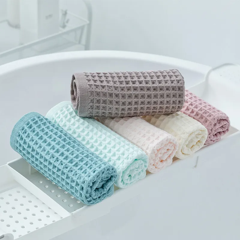 1/3/5/10 PCS Coton Gaufre Serviette 6 Couleurs Couleur Unie Doux Et Confortable Sucer L'eau Forte Voyage Maison Serviette 34x72CM