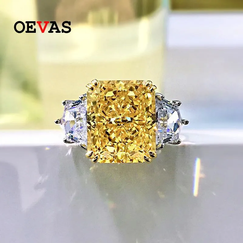 Anelli OEVAS 100% argento sterling 925 10 * 12mm viola giallo ad alto tenore di carbonio diamante ghiaccio fiore anelli tagliati per le donne scintillanti gioielleria raffinata