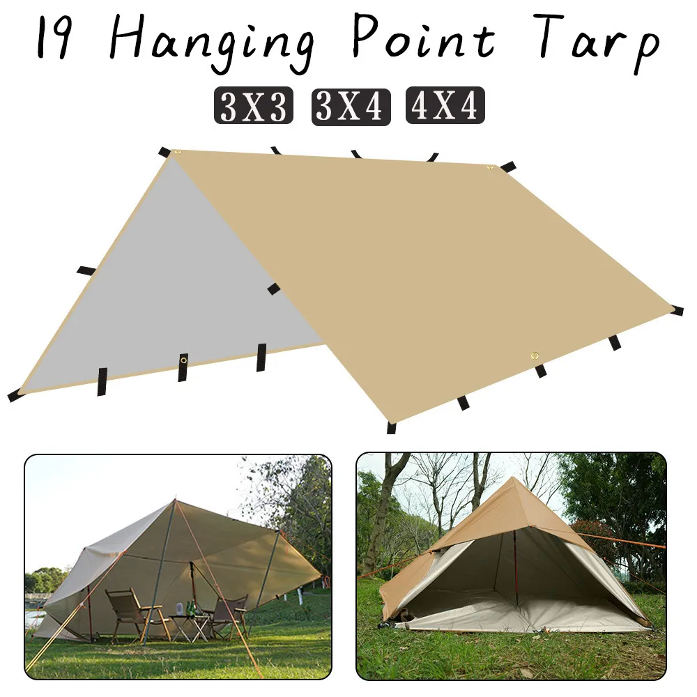 Tents and Shelters 4x4m 4x3m 3x3m 19 hanging point tent waterproof oilcloth survival awning outdoor backpack waterproof camping awning 230520