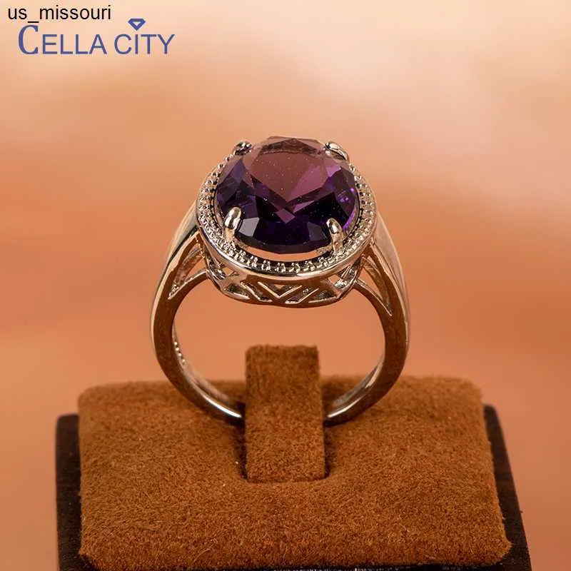 Anéis de banda Cellacity Classic Amethyst Silver Rings for Women Oval Stone Stones Engagement Silver Feminino Presente Atacado Tamanho 610 J230522