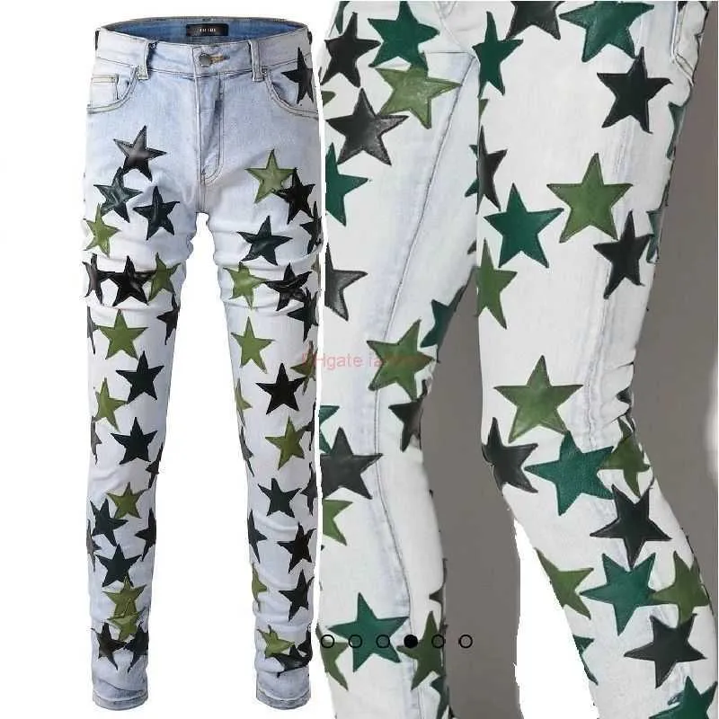 Designer Denim Pants: High Street Style, Green Star Detail, Old Washed  Light Elastic Slim Fit Jeans for Men