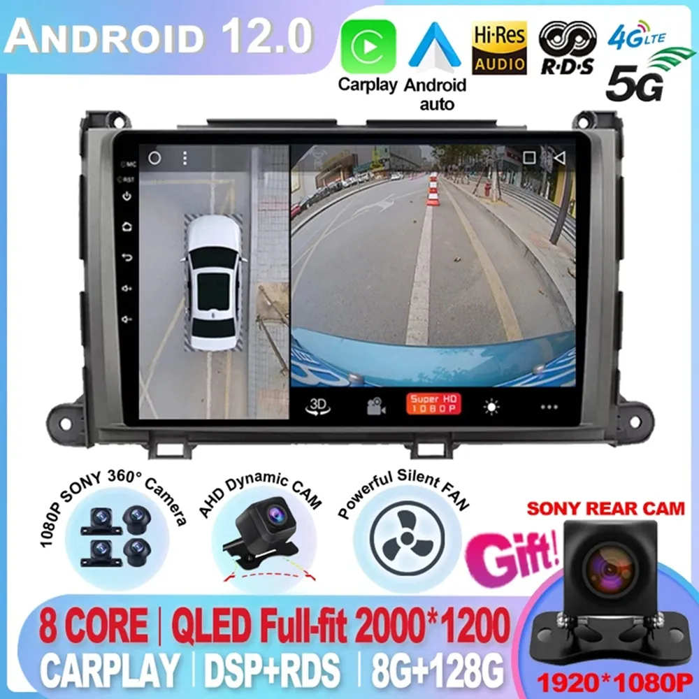 Toyota Sienna 2009 2010 2011 2012 2012 2013 2014 Android Car GPSプレーヤーステレオラジオ2 DIN 8コアタッチIPSボタン-3