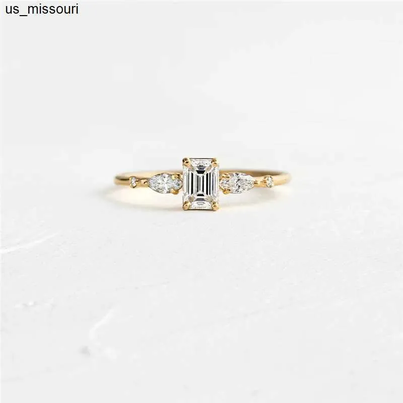 Band Rings Aide 925 Sterling Silver Gold Square Zircon Crystal Rings For Women Luxury Oval Round Rhinestone Wedding Engagement Slim Ring J230522