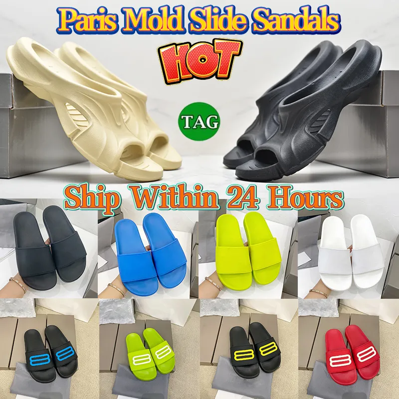 Män Designersandaler Paris Mold Slide Sandaler Herr Damer Pool Slides Svart Vit Beige Lyx Sommar Fritidstofflor Mode Fashionabla Strand Gummi Platt Tofflor