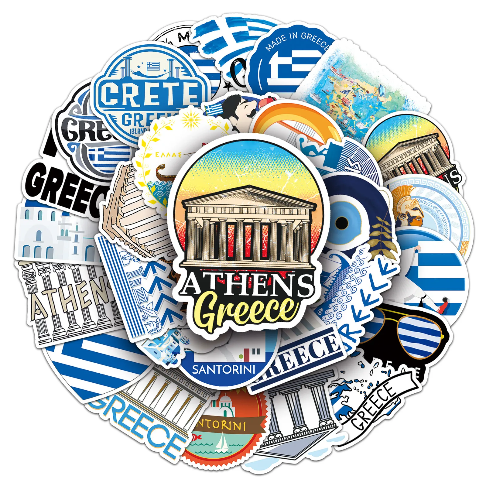 50Pcs-Pack Outdoor Travel Greece Stickers Wall Stickers Wholesale Vinyl Sticker Waterproof Laptops Car Scrapbooking Guitar Box Skateboard JDM Luggage Decal