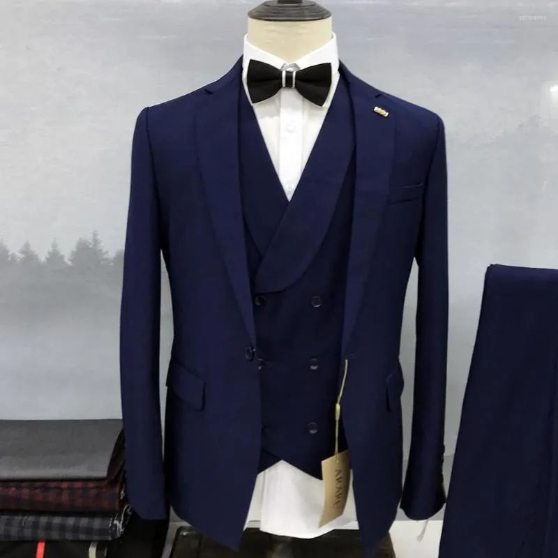 Erkekler Suits Erkekler Uygun Yüksek Kaliteli Lacivert Lüks Düğün Ceket Pantolon Yelek Üç PCS Notch Kavur resmi iş ince fit blazer masculino