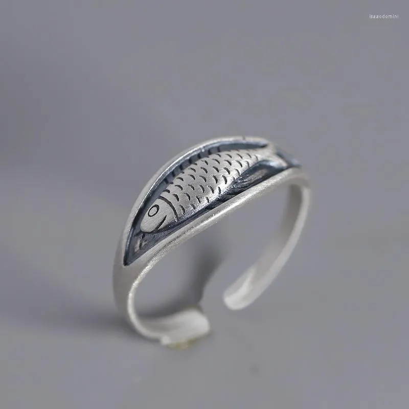 Cluster Rings Vintage Silver Unique Fish Retro For Women Men Couple Bohemian Adjustable Open Ring Party Birthday Gift Accessories