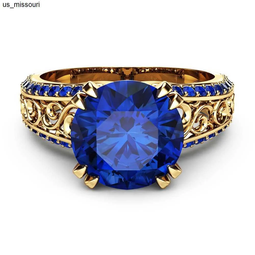 Anneaux De Bande Bleu Saphir Fleur Anneaux Or 18K Doigt De Mariage Péridot Anillos De Pierres Précieuses Rubis 1carat Dainty Cirle Anneaux pour Femmes J230522