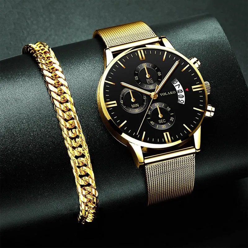 Montres-bracelets de luxe hommes créatifs en acier inoxydable maille ceinture montre à Quartz or Bracelets mode affaires hommes poignet décontracté mâle horloge