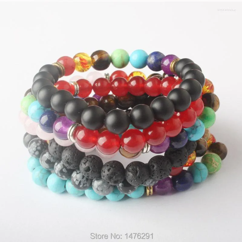 Strand 8x8mm Mix 7 Bracelets de cores Rose Crystal Vulcânica Scoada Obsidiana Minchas Chakra Cura Pulseira