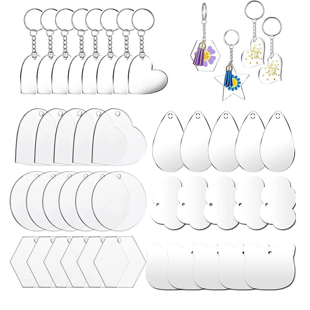 20pcs transparentes acrílicos em branco rodadas discos cardíacos para joias pendentes de chaveiro DIY, fabricando tags de chaves de criatividade feitas à mão