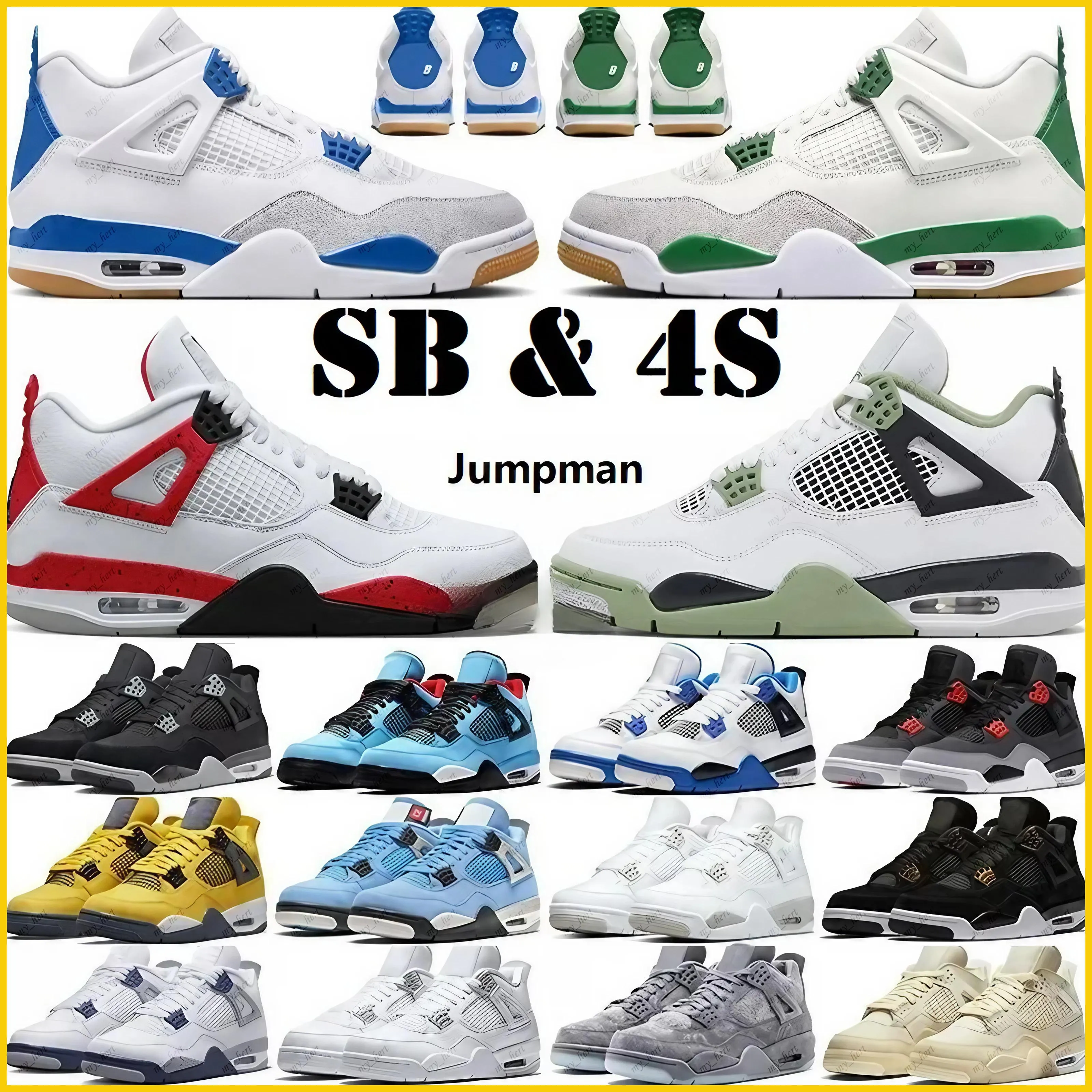 2024 basketskor Jumpman 4 4S Red Thunder Pine Green SeaForm Cement Military Black Cat Midnight Navy Messy Room University Blue Mens Womens Sports Sneakers