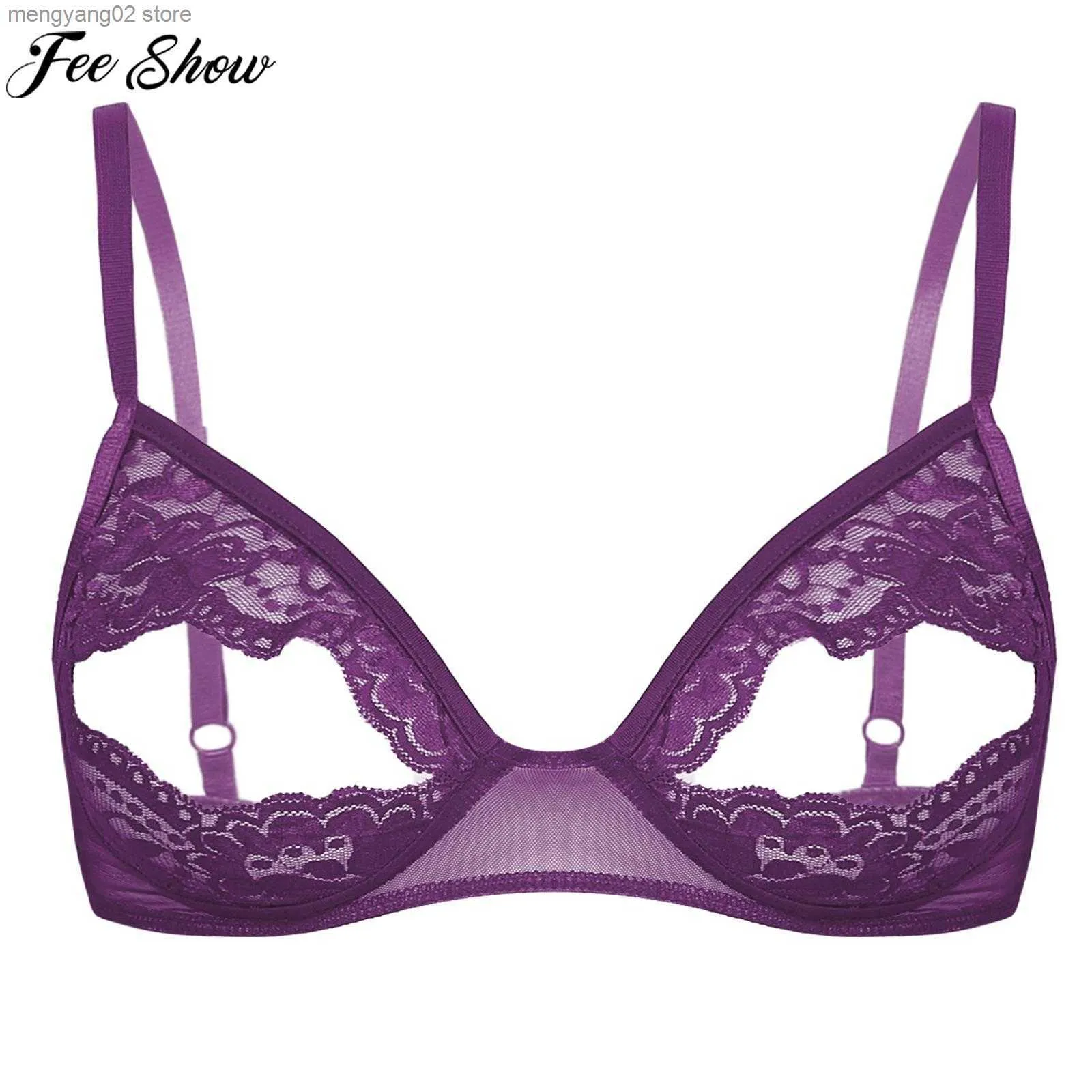 Soutiens-gorge Femmes Sexy Creux Out Soutien-Gorge Doux Dentelle Transparente Bretelles Réglables Coupe Ouverte Mamelons Exposés Soutien-Gorge Sans Fil Lingerie Top Vêtements De Nuit T230522