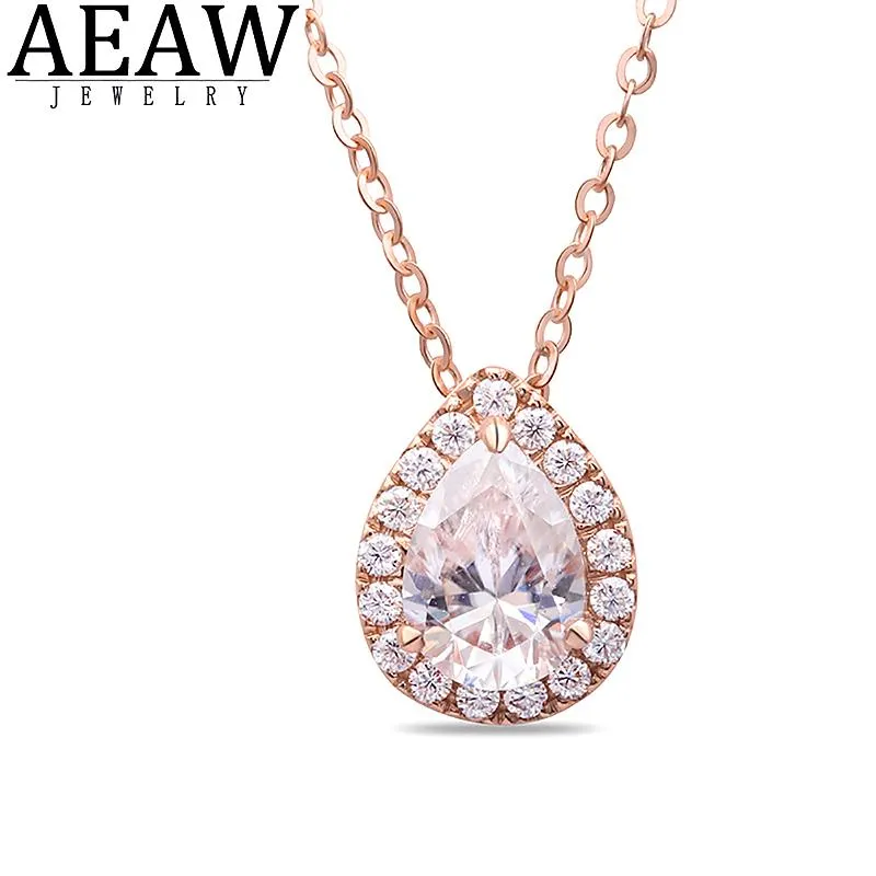 Naszyjniki DF Kolor VVS1 MOISSANITE Naszyjnik 1 5x7 mm gruszki klasyczny styl solidny 18K Rose Gold Drobna szyja wiszka dla pani