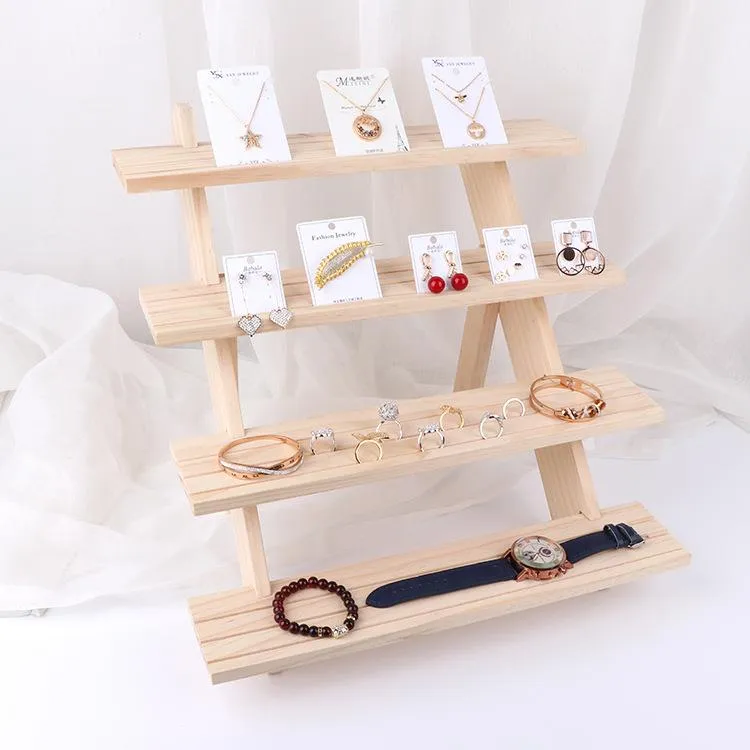 Dozen Houten Desktop Ketting Ring Displaystandaard Meerlaagse afneembare oorbel Kaart Horloge Sieradenhouder Bangle Kleine ambachtelijke opbergrek