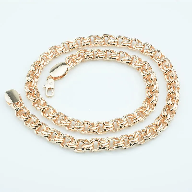 Necklaces 8mm Men Women Boys Hip Hop Double Rolo Link Chain 585 Rose Gold Color Necklace Fashion Jewelry 59cm