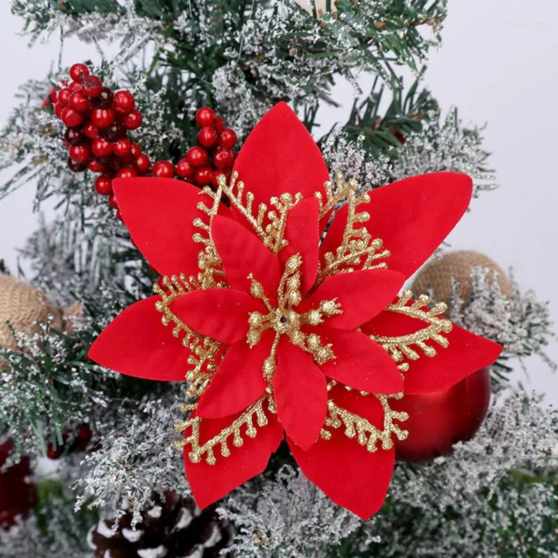 装飾的な花10pcsキラキラ人工クリスマスツリー装飾ホームクリスマスの装飾品2023年の贈り物
