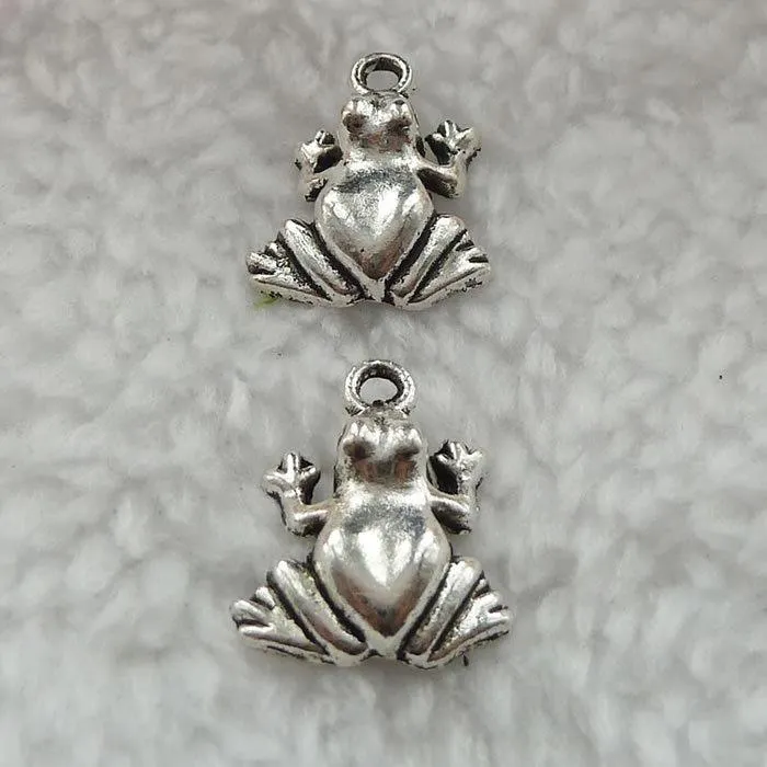 Charms 240 sztuk Antique Silver Frog Charms 17x14mm #335