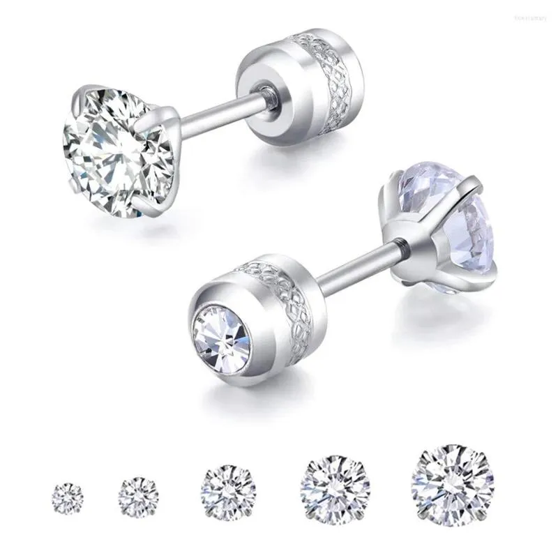 Stud Earrings Multi-Pack: Pairs of 4-8mm Hypoallergenic Stainless Steel  Cubic Zirconia Screw Back Earrings Set For Women and Men