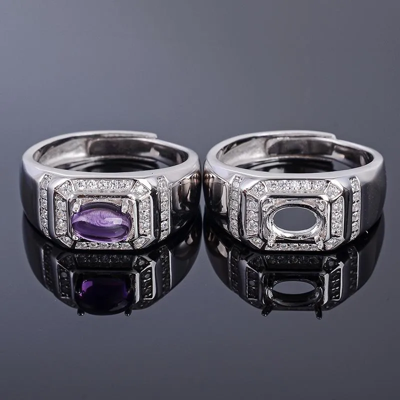 Rings MeiBaPJ 5*7 Natural Amethyst Gemstone Fashion Ring /Empty Support for Men Real 925 Sterling Silver Fine Charm Jewelry SY