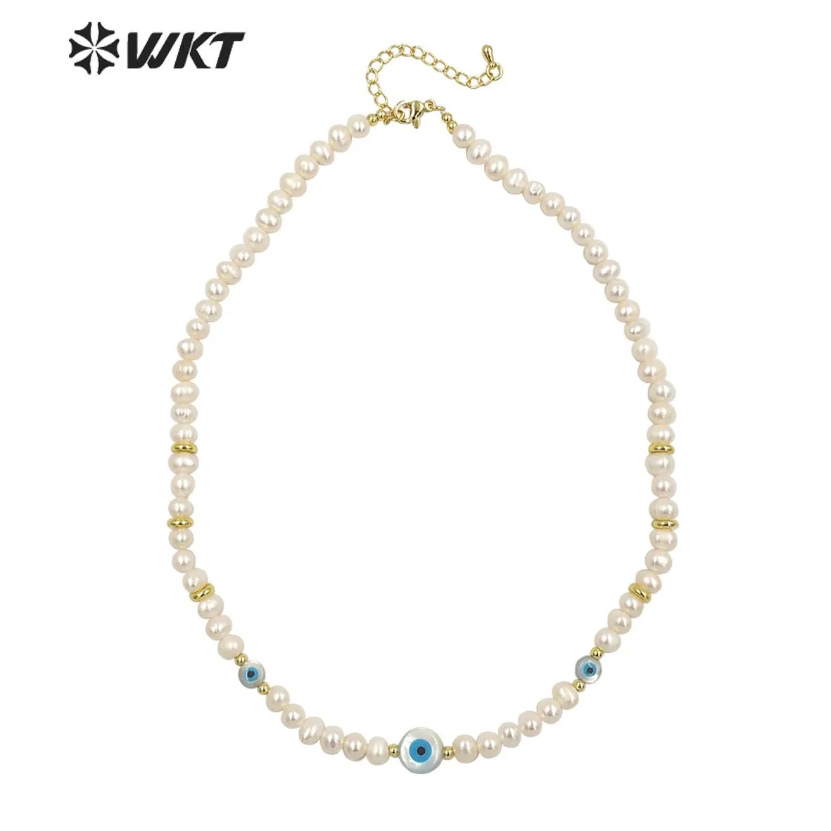 Colliers WTJN201 mode magnifique femmes main brin perles collier irrégulier pommes de terre perle oeil charme collier en 16 pouces