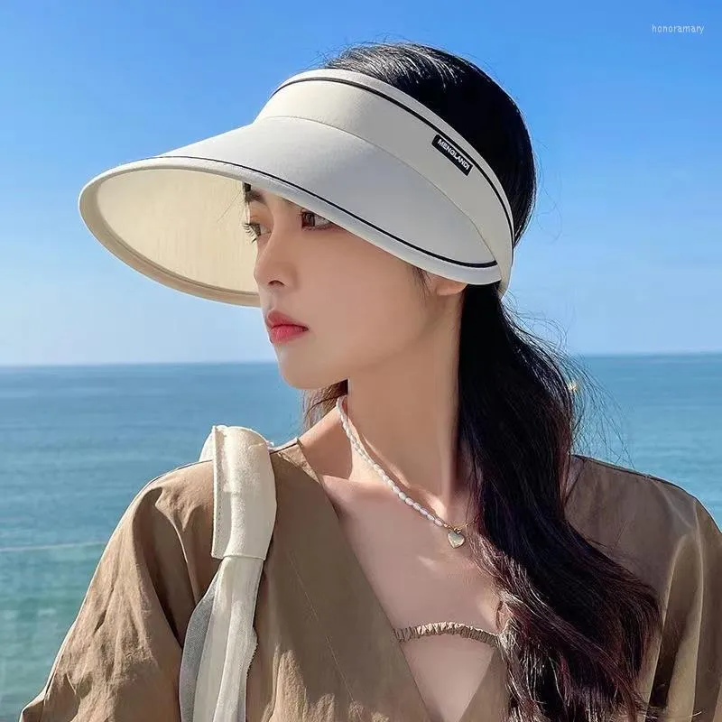 Breda randen hattar sommar för kvinnor solvisor ansikte sköld uv skydd stor utomhus öppen topp hatt