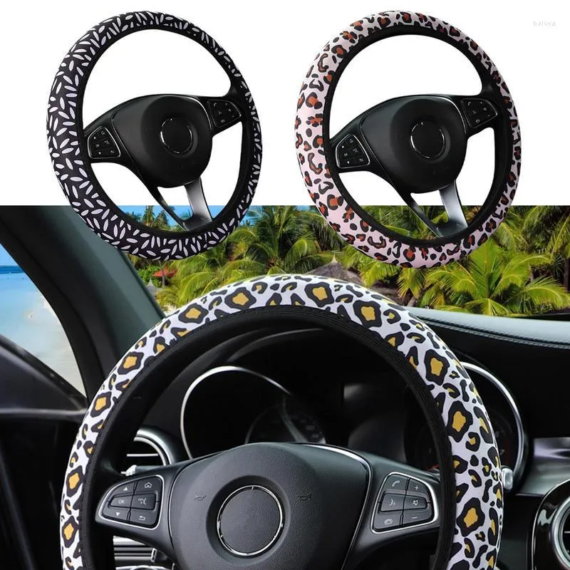 Capas do volante Capas de leopardo Cheetah Pontos de impressão de pele Elastic Wheell de alta qualidade não deslizamento tamanho 38cm para acessórios de carro
