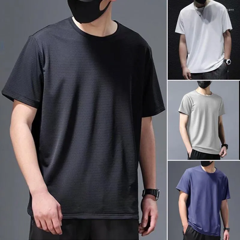 T-shirt da uomo Estate Uomo T-shirt manica corta Seta ghiaccio Traspirante e ad asciugatura rapida Top sottili Abbigliamento uomo Camicetta Streetwear