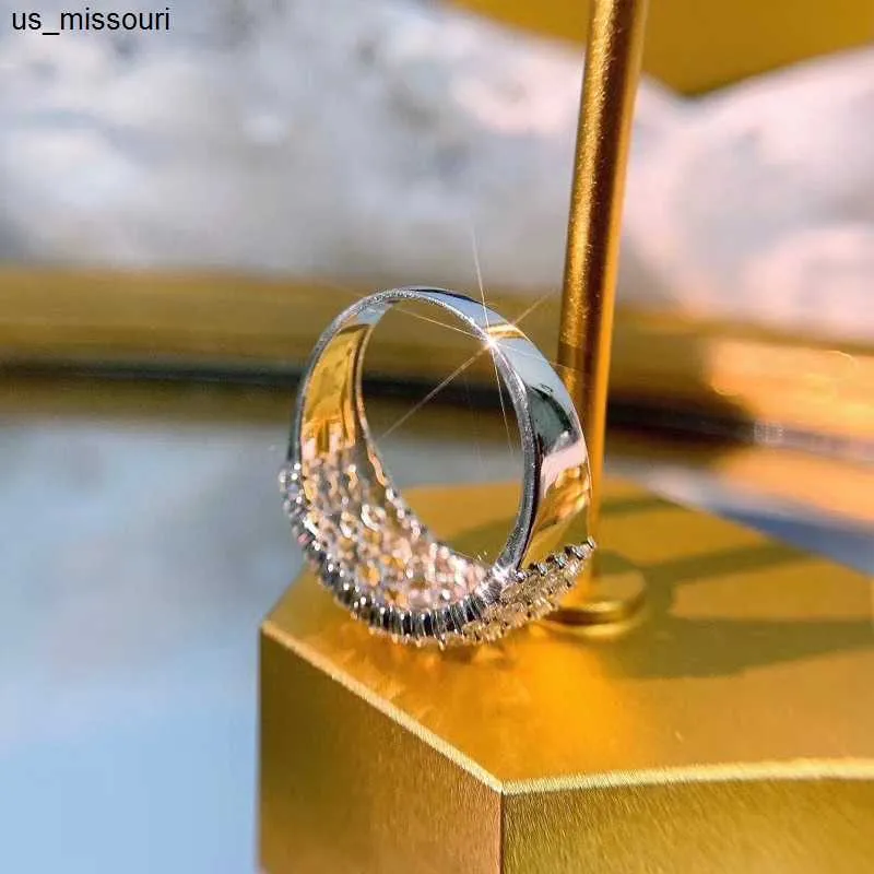 TGDJ 10 Karat White Gold Engagement Ring for Men - Paved