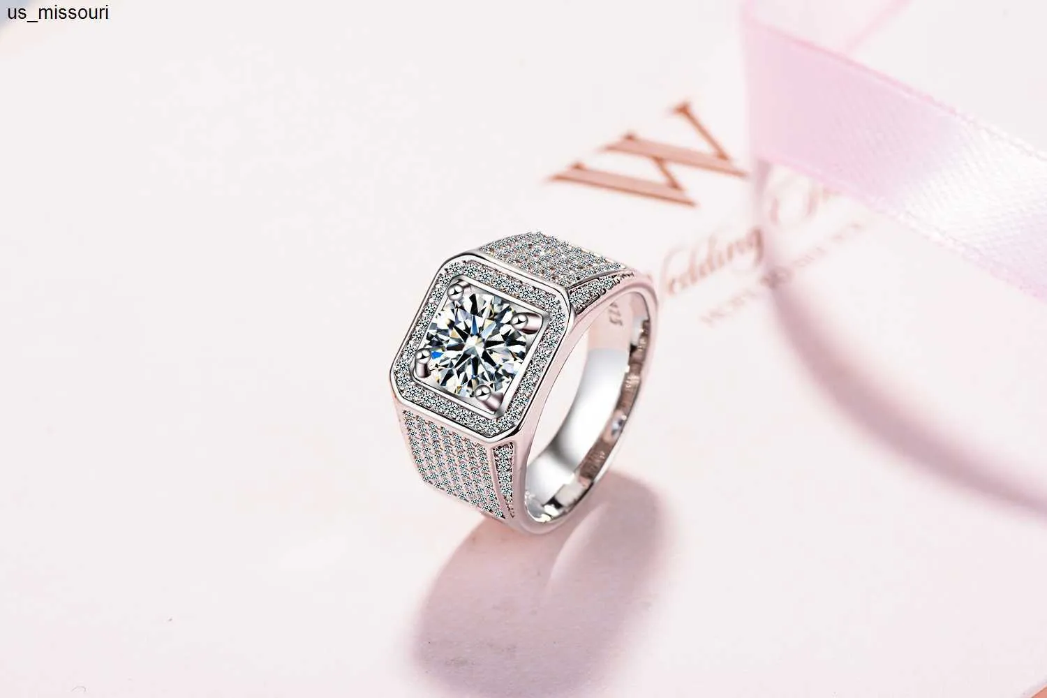 Sterling Silver Moissanite Band Ring For Men Round Brilliant_voghion.com