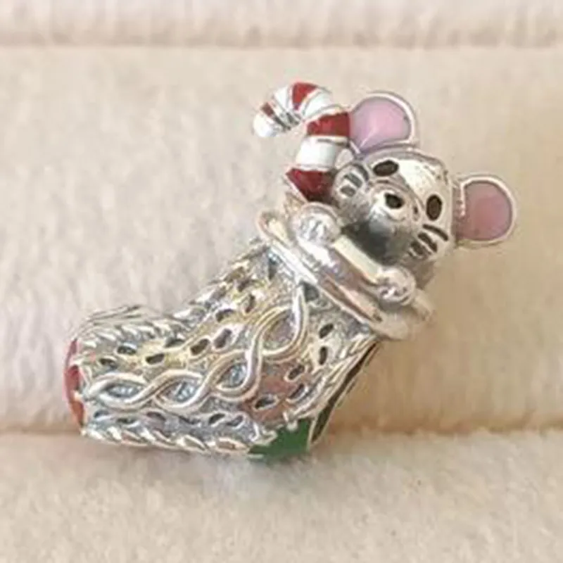 Pandora Festive Mouse Stocking Charm 925 Sterling Silber Pandora Murano Lampwork Moments Zodiac für passende Charms Perlen Armbänder Schmuck 792366C01 Andy Jewel