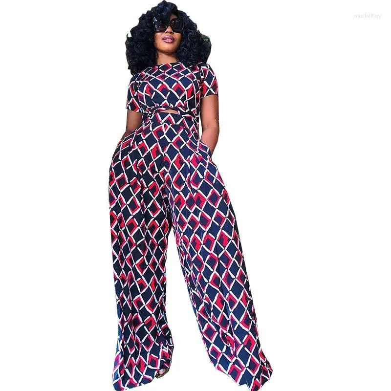 Pantaloni da donna a due pezzi Donna africana 2 set Fashion Summer Short Sleeve Crop Top e pantaloni