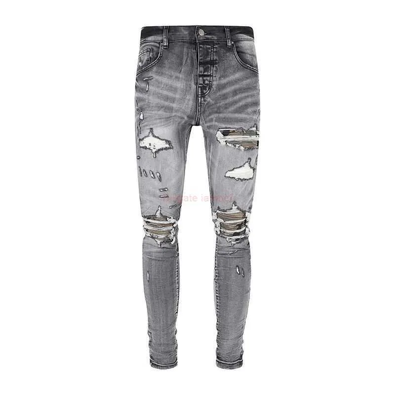 Men s Grey Camo Distressed Skinny Jeans Ripped Biker Denim Pants Motorcycle Rock Style Hip Hop Fashion