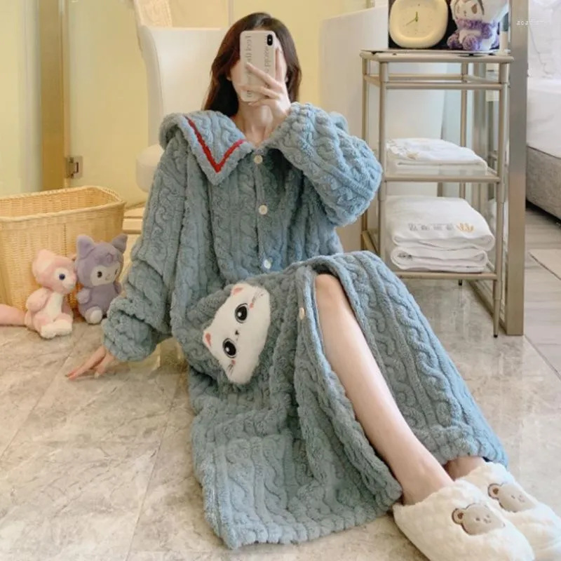 Dames slaapkleding Winterpyjama voor vrouwen Lange mantel Dikke Warm Warm Comfy Fluffy Home Weer Lounge Kawaii Pyjama Girls Dorms