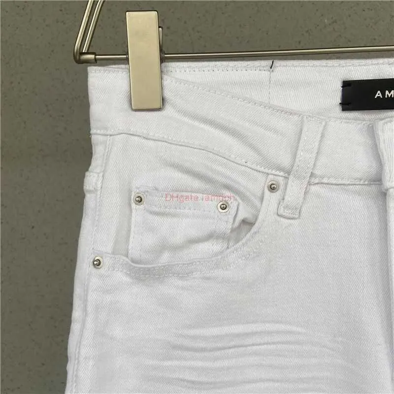 Men s White Distressed Ripped Skinny Jeans Denim Pants with Hole Patch Slim Fit Elastic Leg Trousers 2024 Trend