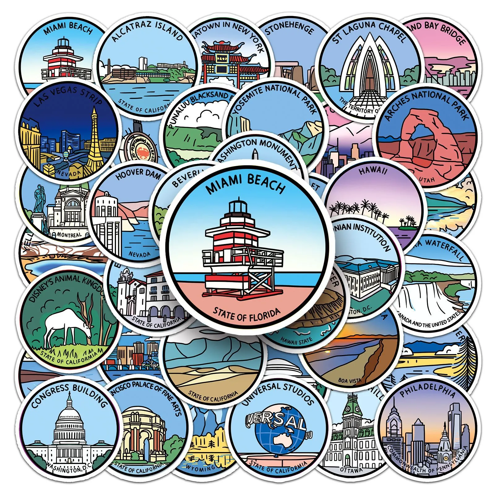 50 World Landmark Stickers - Waterproof Vinyl Decals for Laptop, Car ...