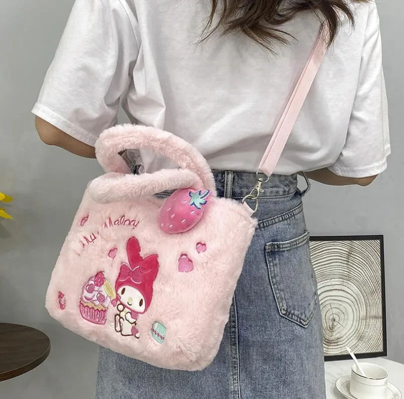 ins لطيف cinnamoroll kuromi plush handbag فتاة لطيف كيتي القطة الإكسسوارات رسول حقيبة الفتيات هدية 4 ألوان