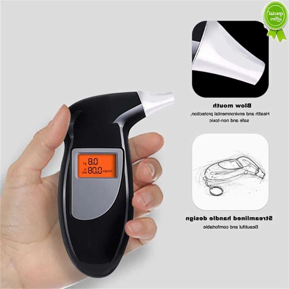 Auto nieuwe handheld alcohol tester LCD -scherm digitale alcohol detector alcohol ademtester breathalyzer politie alcotest achtergrondverlichting display