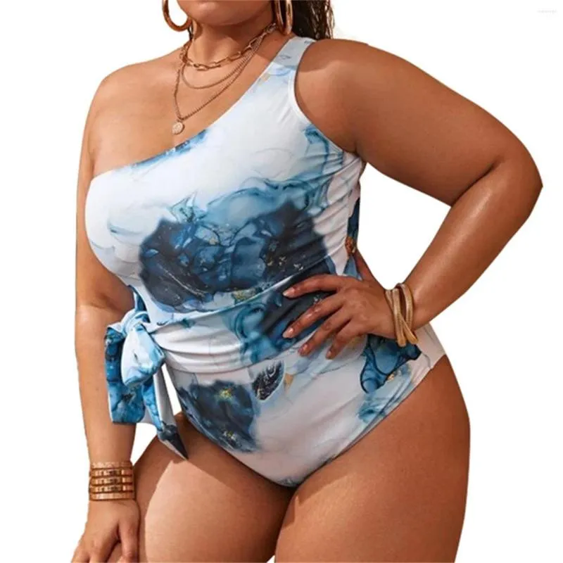 Maillots de bain pour femmes Bikini sans manches Slant Shoulder Dye Print Swimming Summer Beach Romper