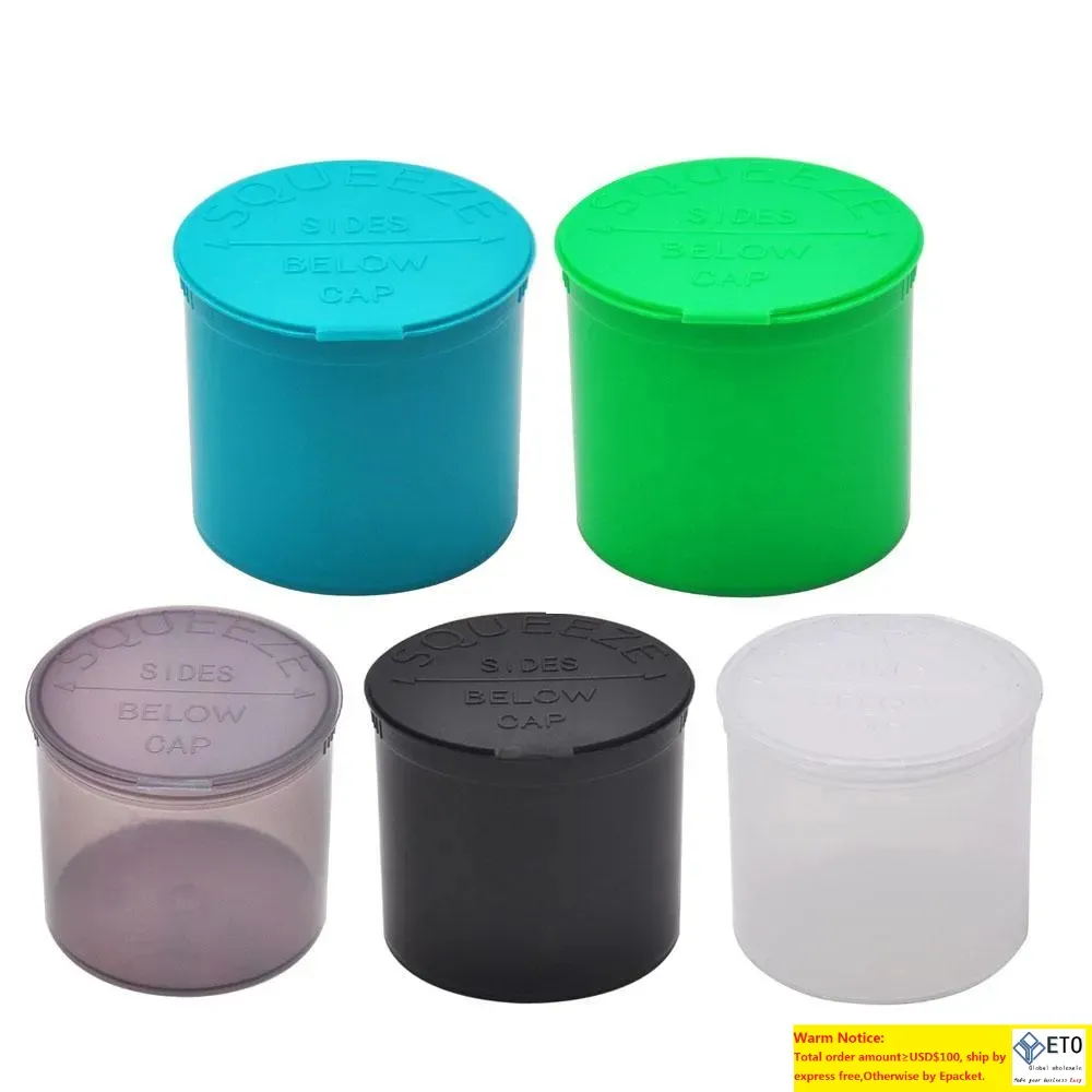 90 DRAM TOMT SQUEEZE POP TOP BAKKEVIAL Herb Box Akrylplast Stroage Stash Jar Plastpiller Bott Box Herb Container